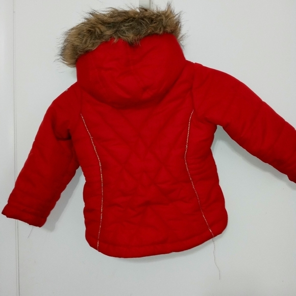 Protection system girls Red Full Zip Puffer Jacket with Faux fur hood Size 3 - Picture 7 of 10